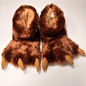 Millffy Brown Bear Paw Slippers Kids 13-3 Monster Claw Plush Fuzzy Non-Slip M